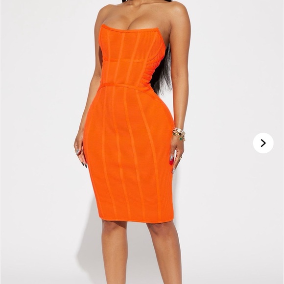 Fashion Nova Vibrant Orange Strapless Dress - Picture 1 of 2